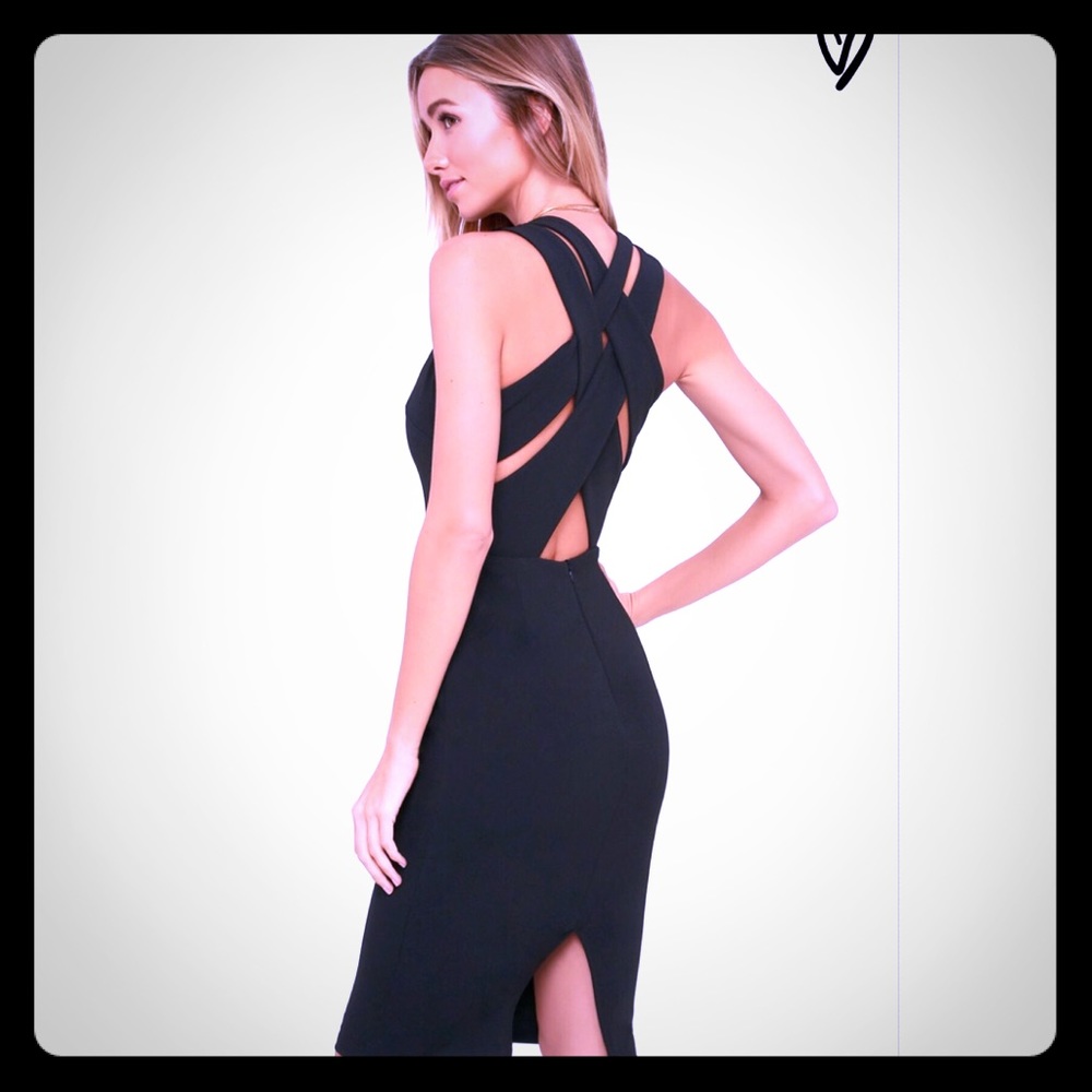 Black Strappy Bodycon Midi Dress